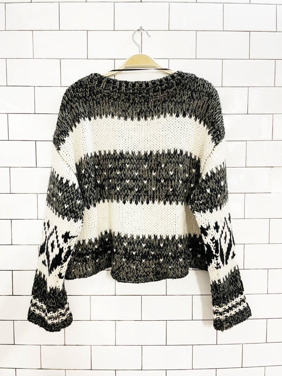free people alpaca - wool fair isle boxy cropped knit sweater - good market thrift store