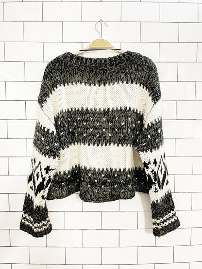 free people alpaca - wool fair isle boxy cropped knit sweater - good market thrift store