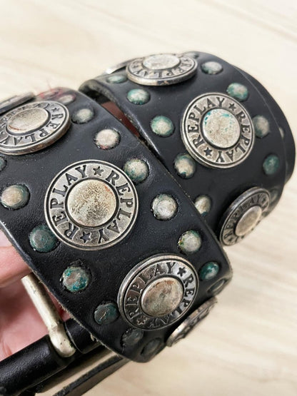 vintage 90s replay studded heavy leather belt - good market thrift store