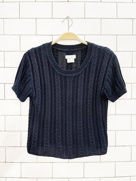vintage 90s esprit cable knit minimal short sleeve sweater top - good market thrift store