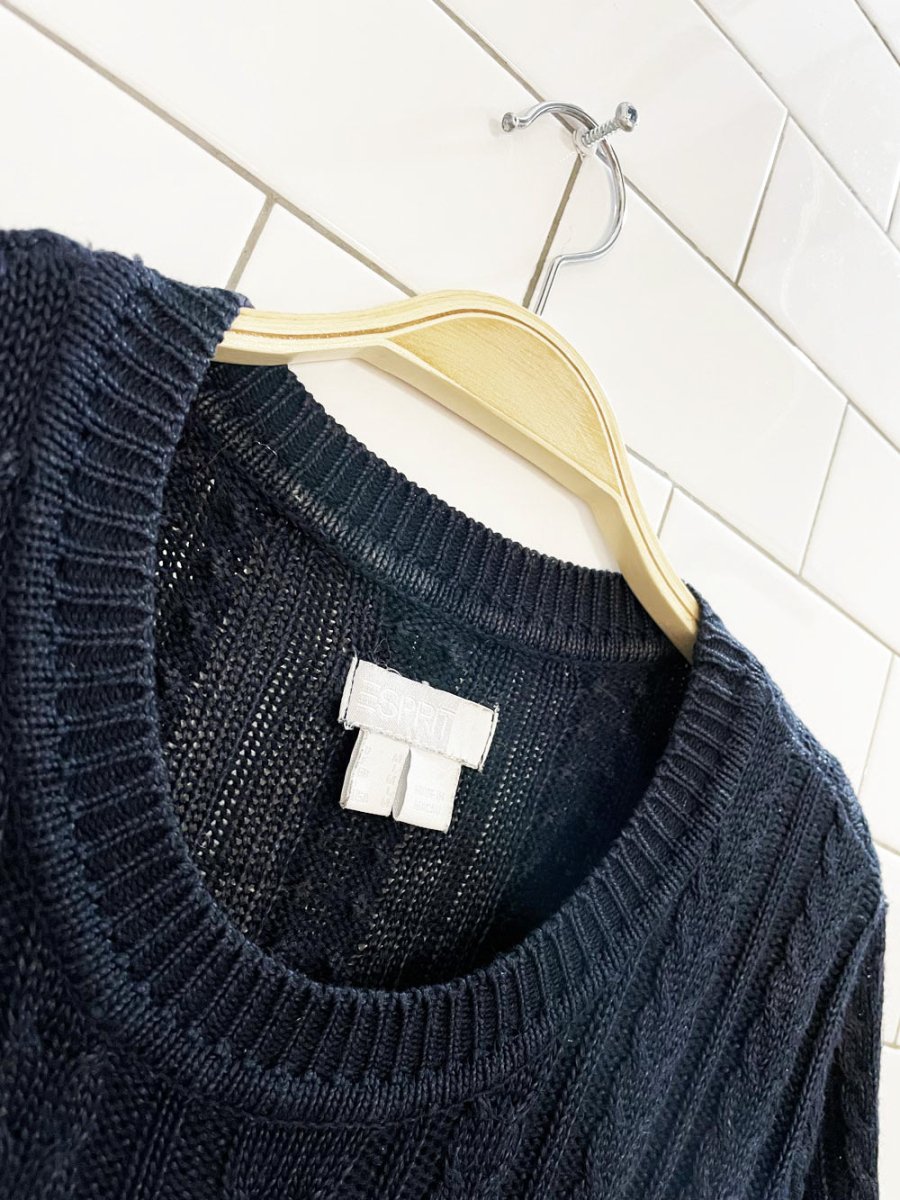 vintage 90s esprit cable knit minimal short sleeve sweater top - good market thrift store