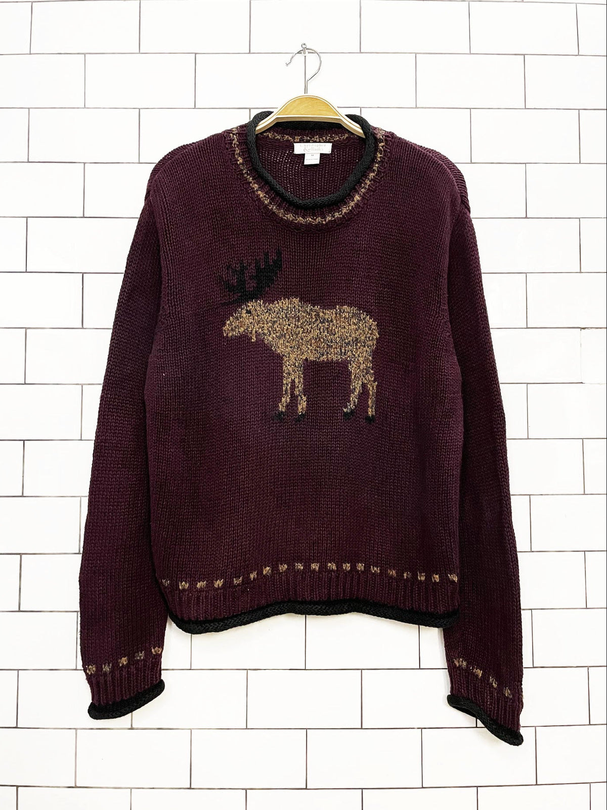 vintage 00s christopher & banks ramie-blend knit moose rolled edge sweater