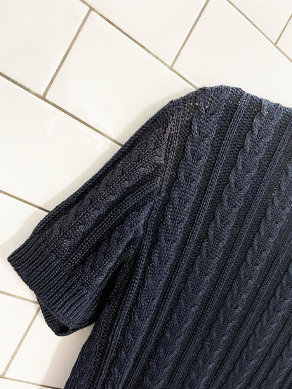 vintage 90s esprit cable knit minimal short sleeve sweater top - good market thrift store