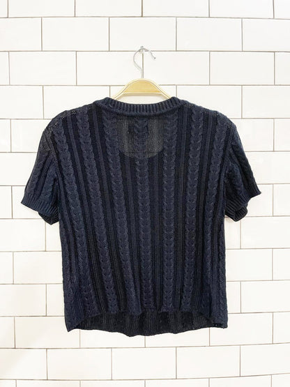 vintage 90s esprit cable knit minimal short sleeve sweater top - good market thrift store
