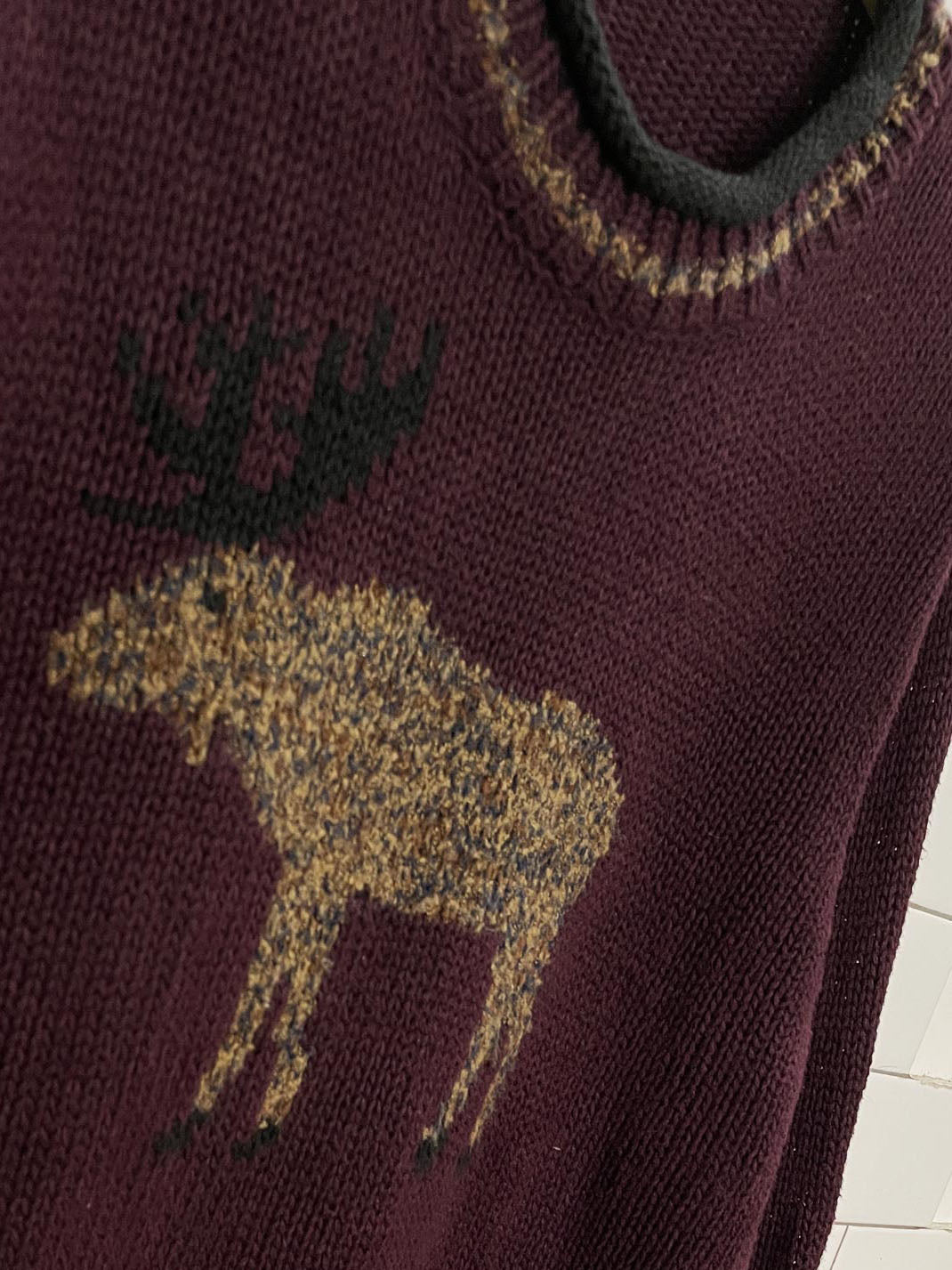vintage 00s christopher & banks ramie-blend knit moose rolled edge sweater