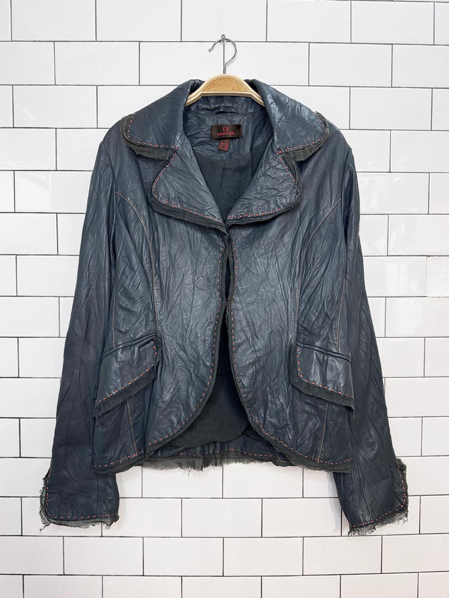 y2k danier butter leather crinkle contrast stitch gauze trim jacket | lambskin