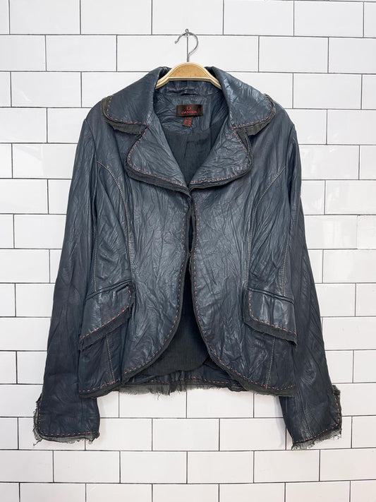 y2k danier butter leather crinkle contrast stitch gauze trim jacket | lambskin