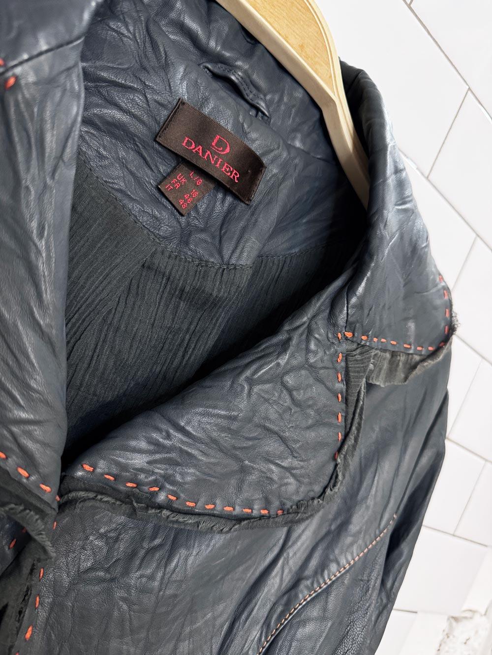 y2k danier butter leather crinkle contrast stitch gauze trim jacket | lambskin