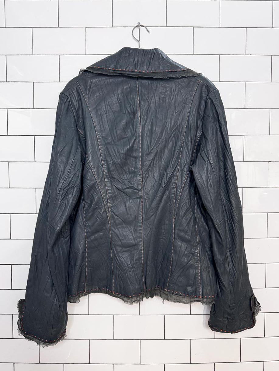 y2k danier butter leather crinkle contrast stitch gauze trim jacket | lambskin