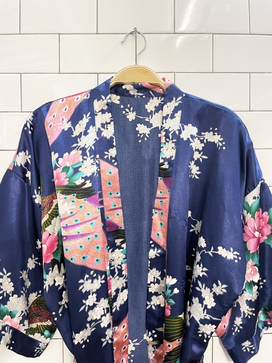 thai satin floral peacock robe w vintage bandana belt - good market thrift store