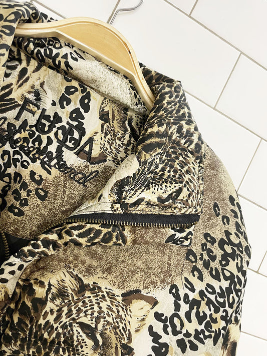 vintage fuda international 100% silk animal print bomber jacket