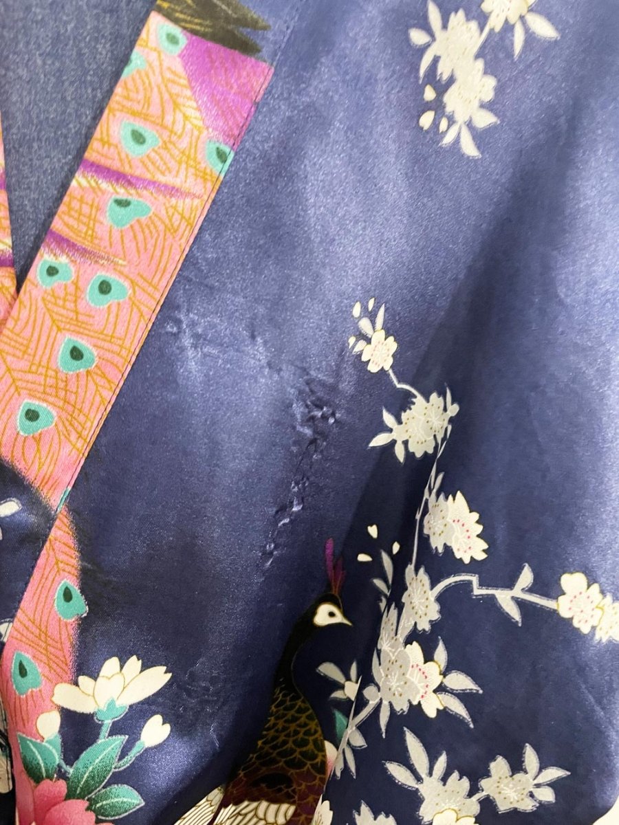 thai satin floral peacock robe w vintage bandana belt - good market thrift store