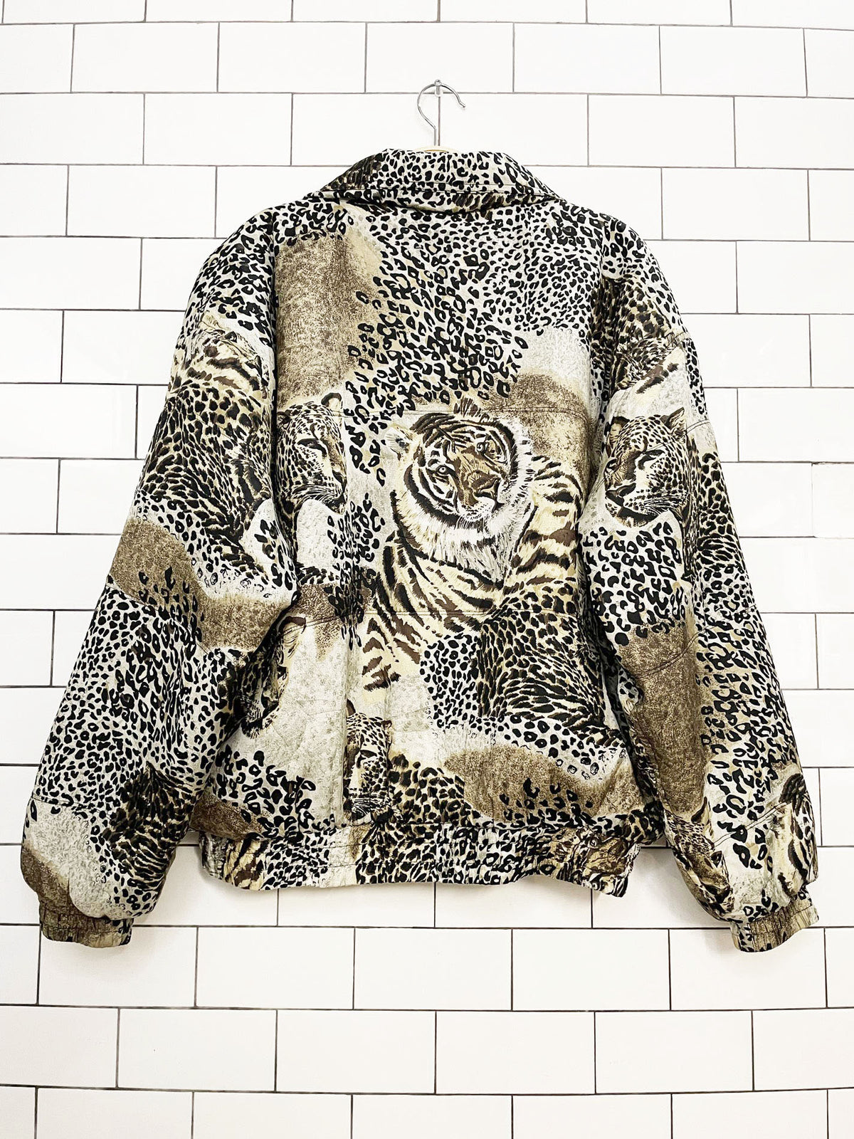 vintage fuda international 100% silk animal print bomber jacket