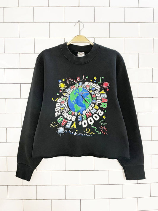 y2k year 2000 new years cropped sweatshirt - good market thrift store