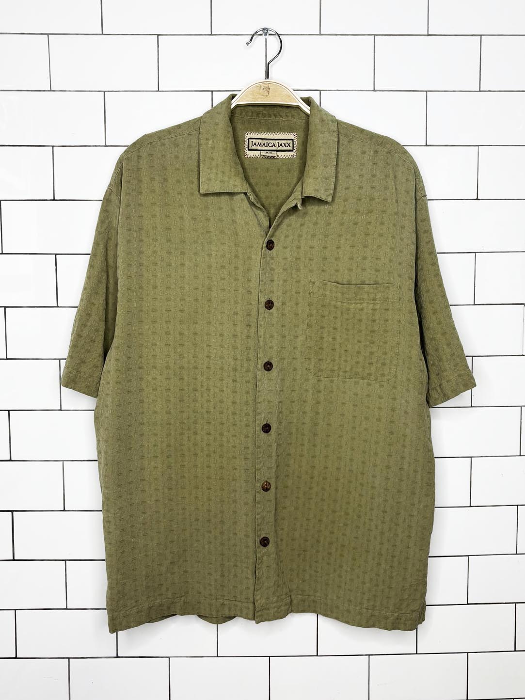 jamaica jaxx 100% silk textured full button cabana shirt