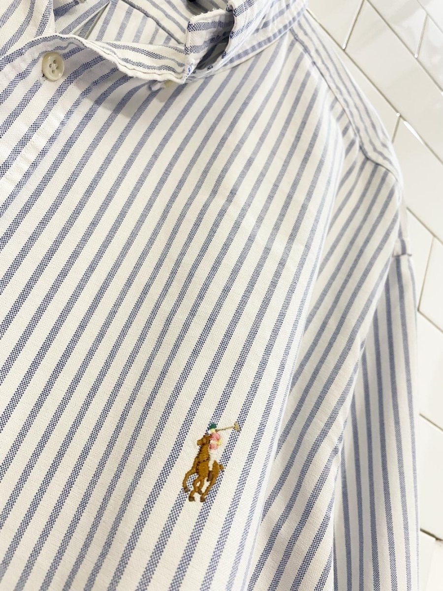 ralph lauren blue stripe oversized boyfriend shirt - good market thrift store