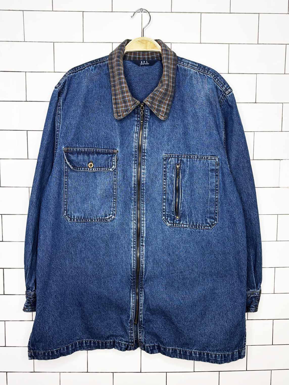 vintage 90s dps new york flannel collar two pocket denim shirt jacket