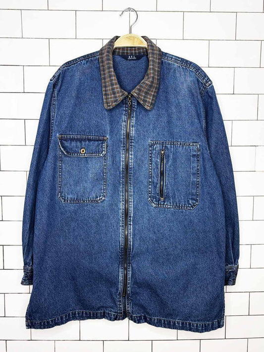 vintage 90s dps new york flannel collar two pocket denim shirt jacket