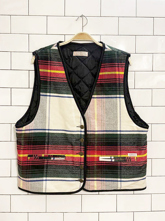 vintage 90s guess flannel quilted full button vest