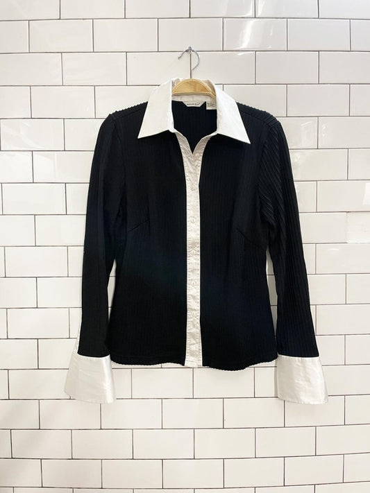 vintage 90s malcom & co contrast collar ribbed shirt - good market thrift store