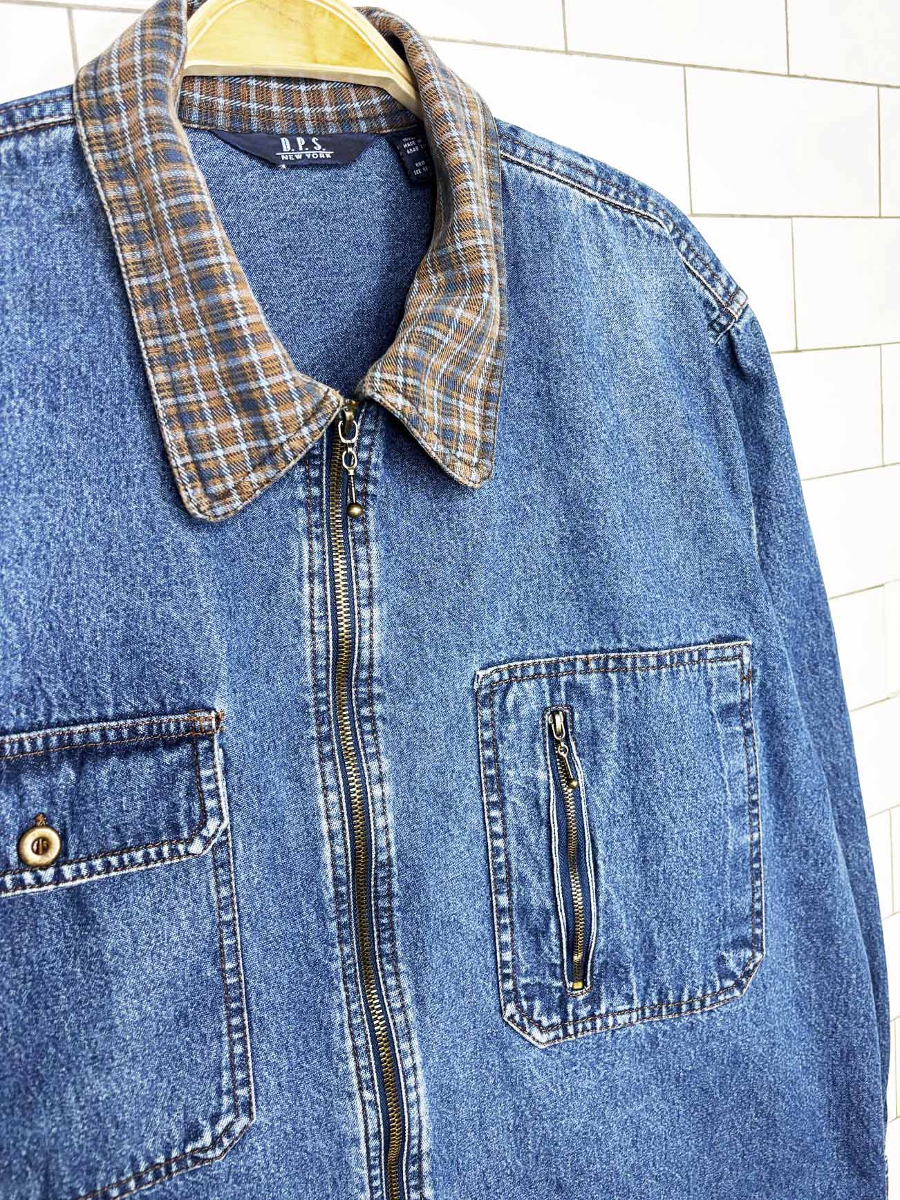 vintage 90s dps new york flannel collar two pocket denim shirt jacket