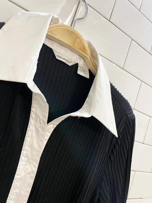 vintage 90s malcom & co contrast collar ribbed shirt - good market thrift store