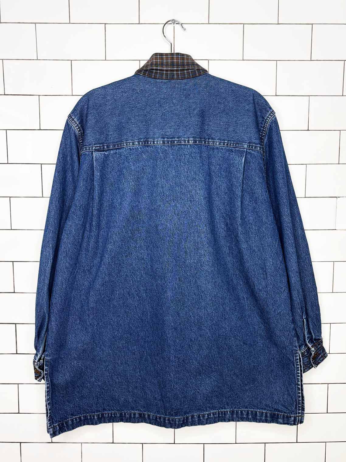 vintage 90s dps new york flannel collar two pocket denim shirt jacket