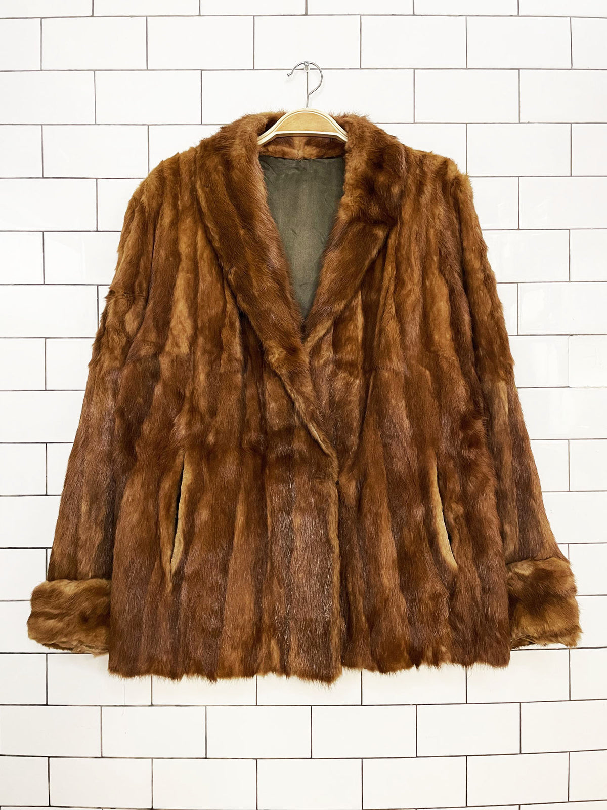 vintage 60s mink fur cuffed car coat