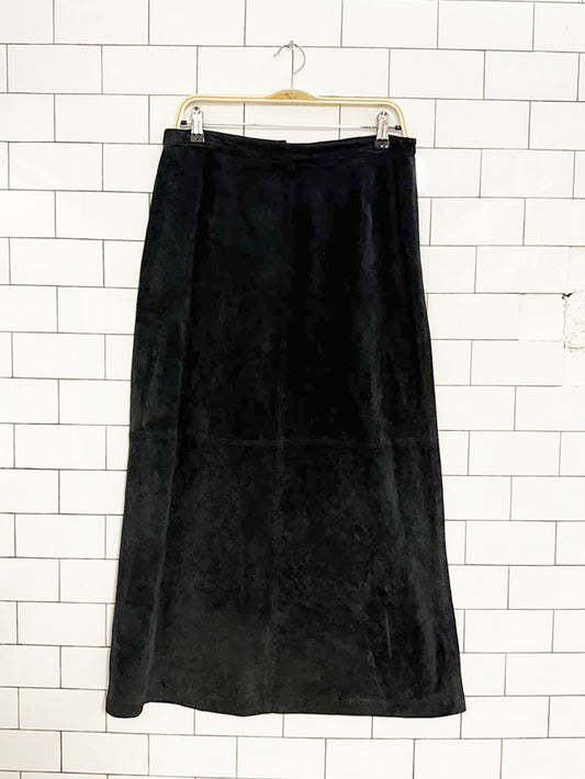 vintage 00s brandon thomas suede leather maxi skirt