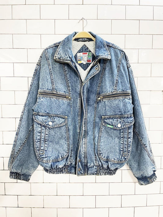 vintage 90s hoko marine universe sherpa lined denim bomber jacket - good market thrift store
