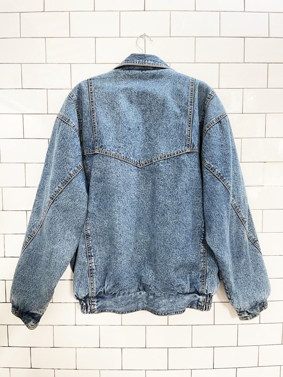 vintage 90s hoko marine universe sherpa lined denim bomber jacket - good market thrift store