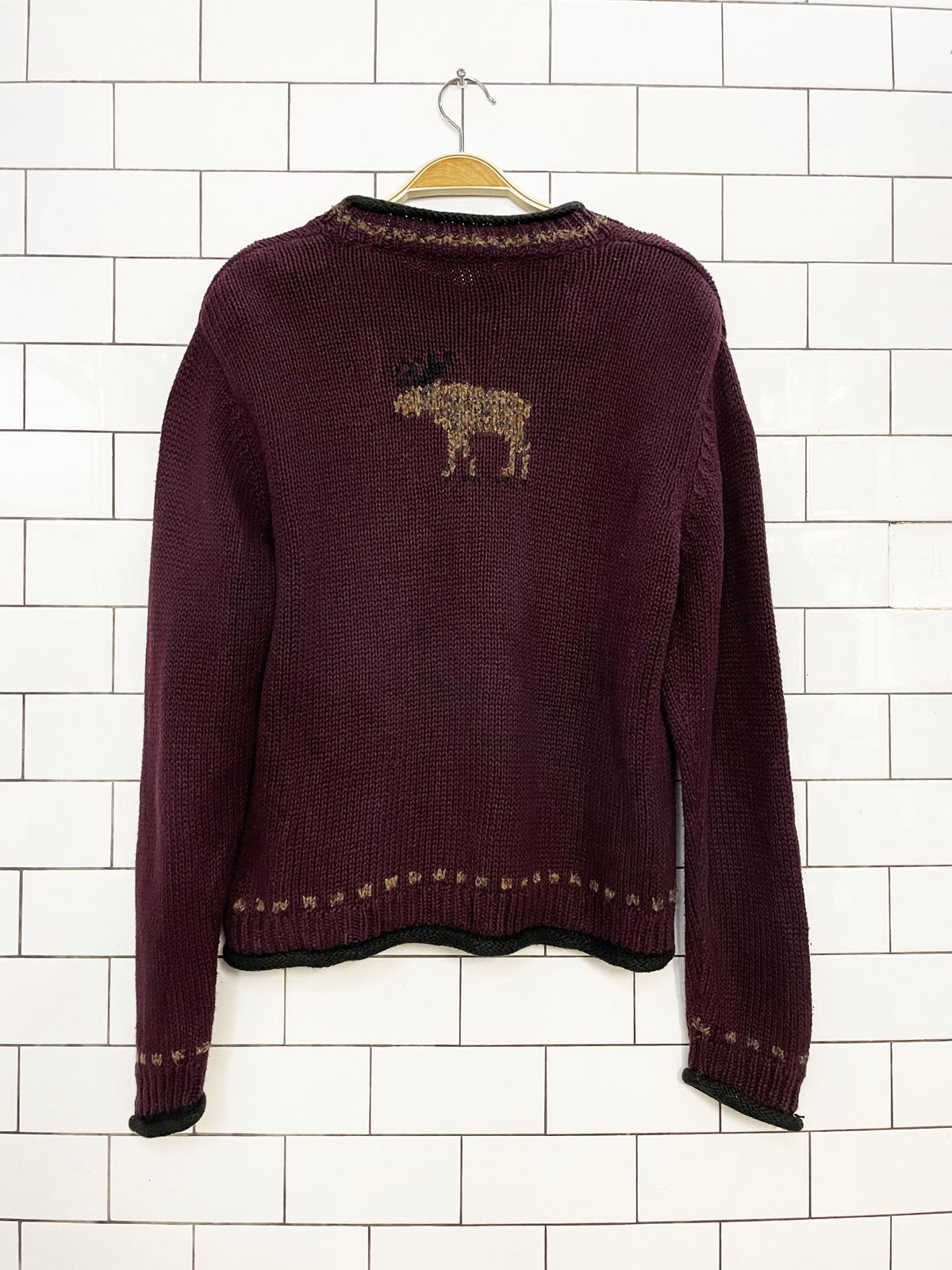 vintage 00s christopher & banks ramie-blend knit moose rolled edge sweater