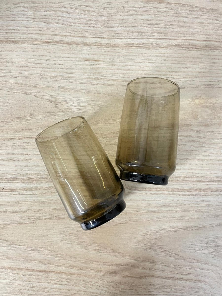 x2 vintage smoke glass tumblers - good market thrift store
