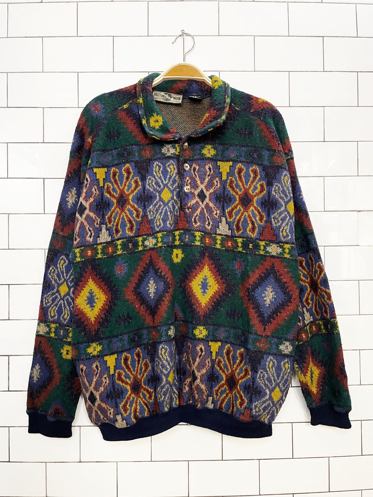 vintage 90s jeans wear 1/2 button southwestern fleece pullover