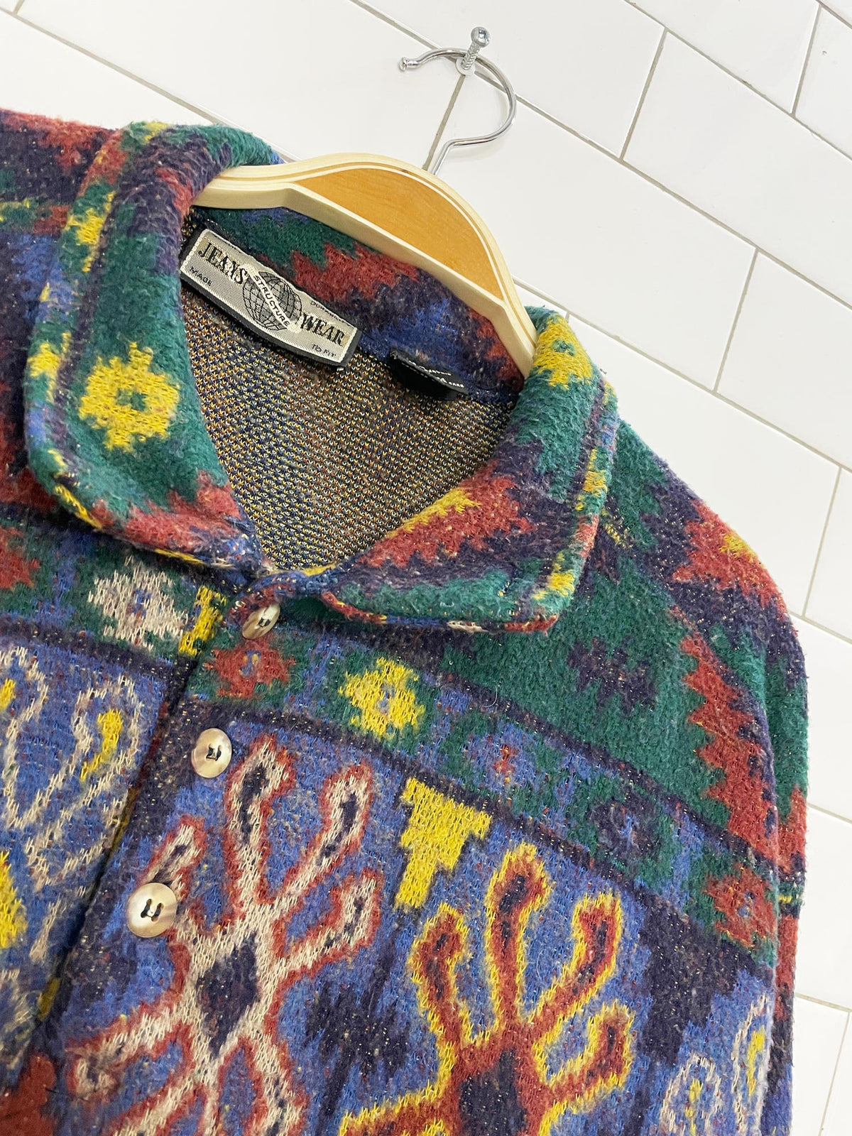 vintage 90s jeans wear 1/2 button southwestern fleece pullover