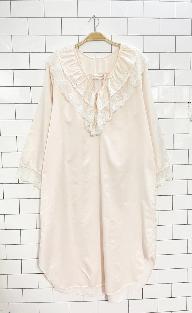 vintage 80s la vie en rose lace - trim satin nightgown - good market thrift store