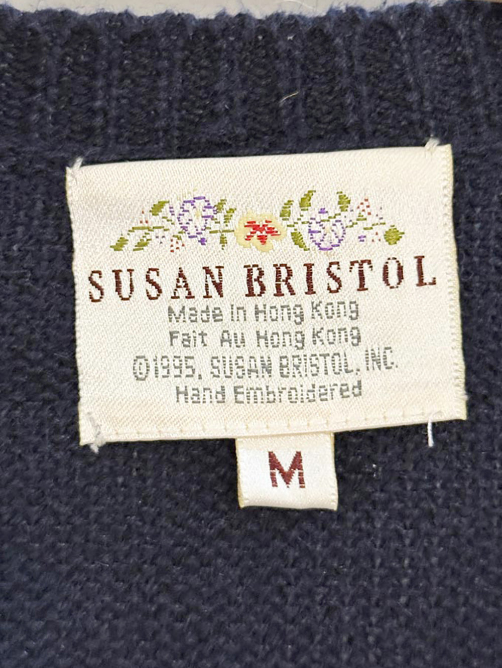vintage susan bristol hand-embroidered school teacher knit cardigan