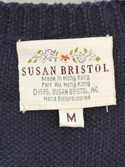 vintage susan bristol hand-embroidered school teacher knit cardigan