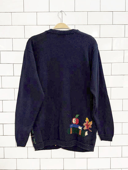 vintage susan bristol hand-embroidered school teacher knit cardigan
