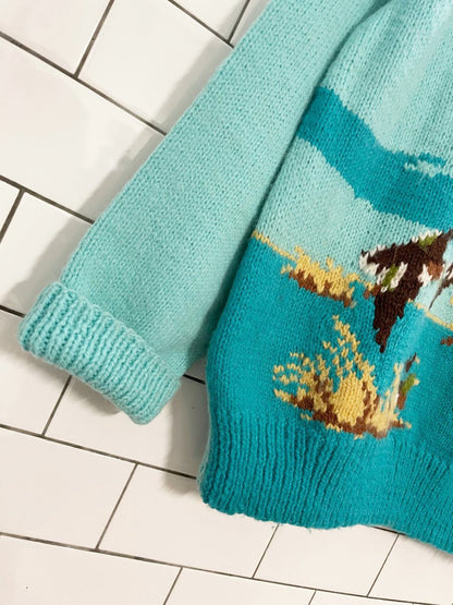 vintage hand - knit duck hunt v - neck sweater - good market thrift store