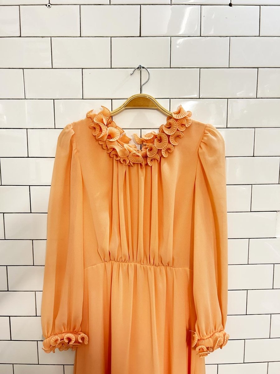 vintage 70s union made ruffle chiffon maxi dress - good market thrift store