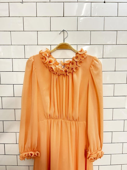 vintage 70s union made ruffle chiffon maxi dress - good market thrift store