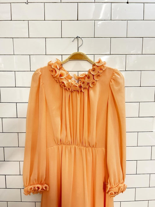 vintage 70s union made ruffle chiffon maxi dress - good market thrift store