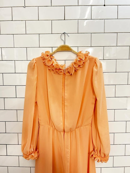 vintage 70s union made ruffle chiffon maxi dress - good market thrift store