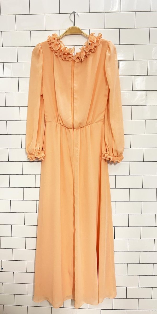 vintage 70s union made ruffle chiffon maxi dress - good market thrift store