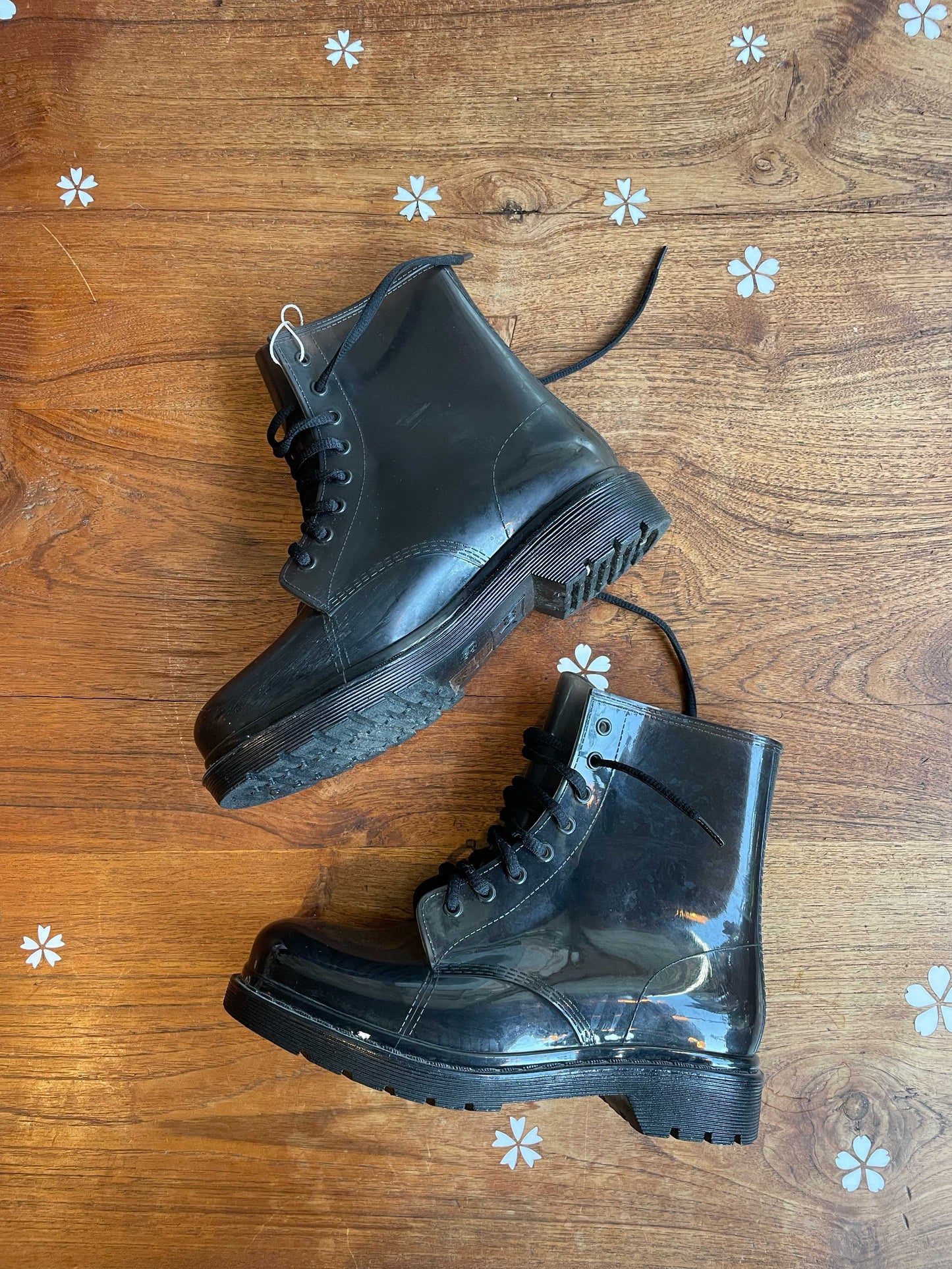 a.co transparent rubber lace up combat boot