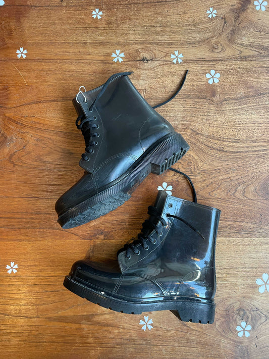 a.co transparent rubber lace up combat boot