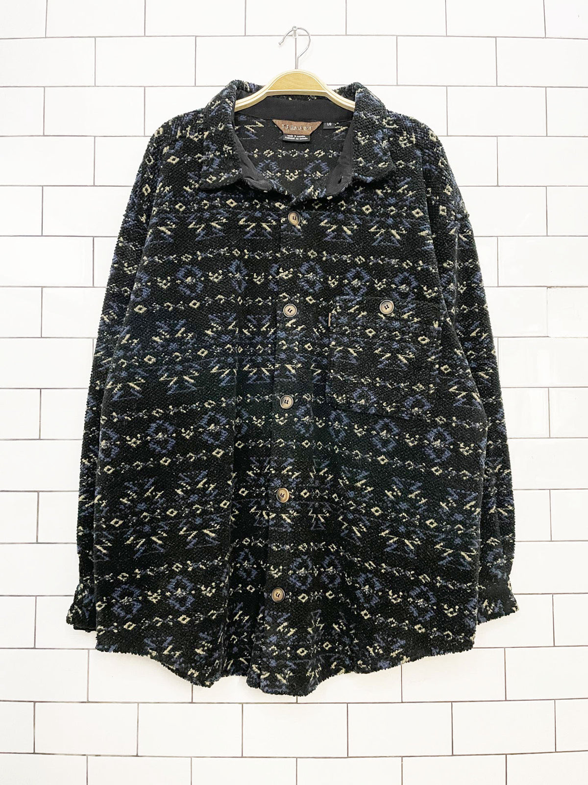 vintage tsunami southwestern sherpa fleece shirt jacket