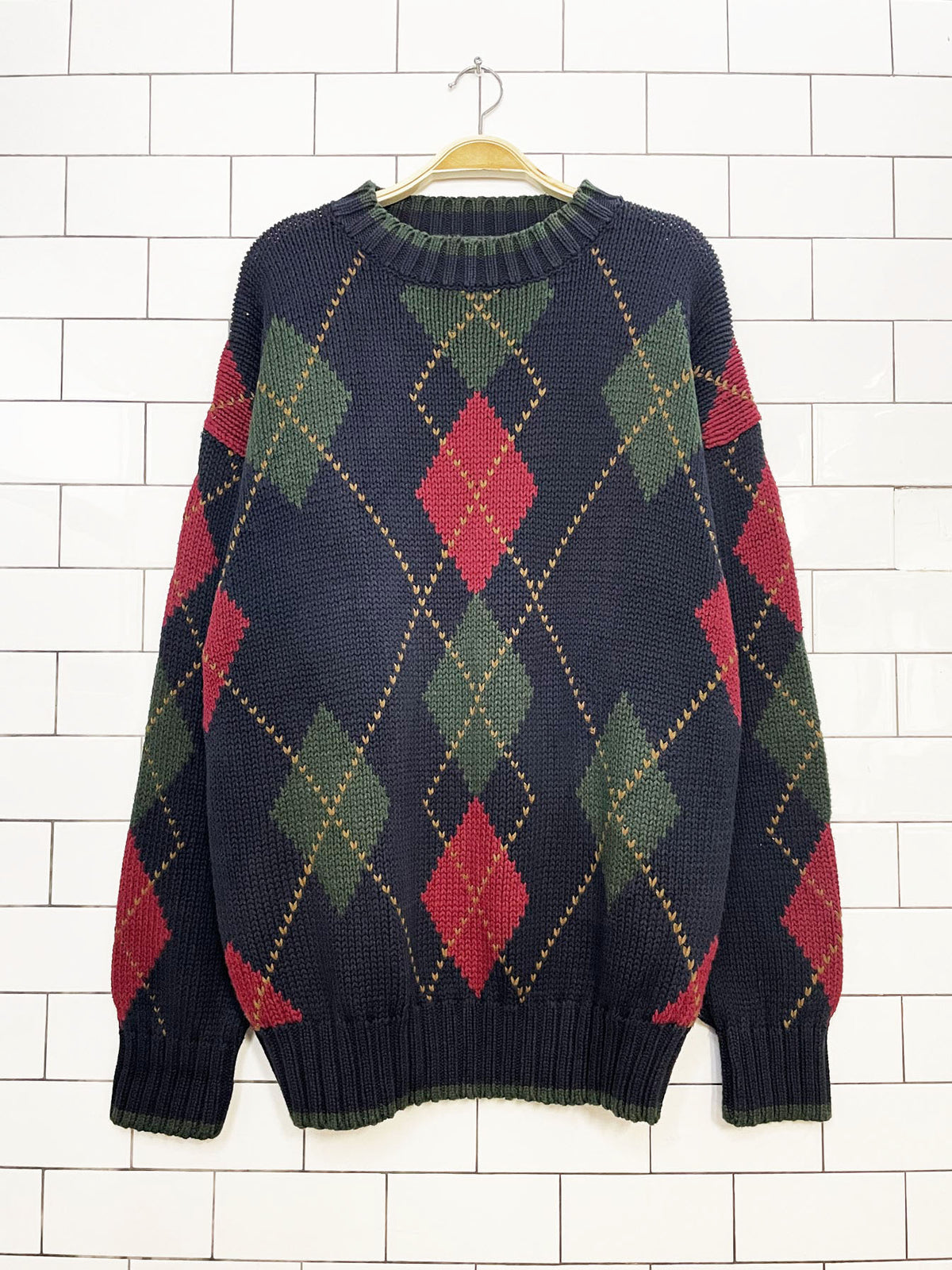 vintage woods & gray heavy knit argyle sweater