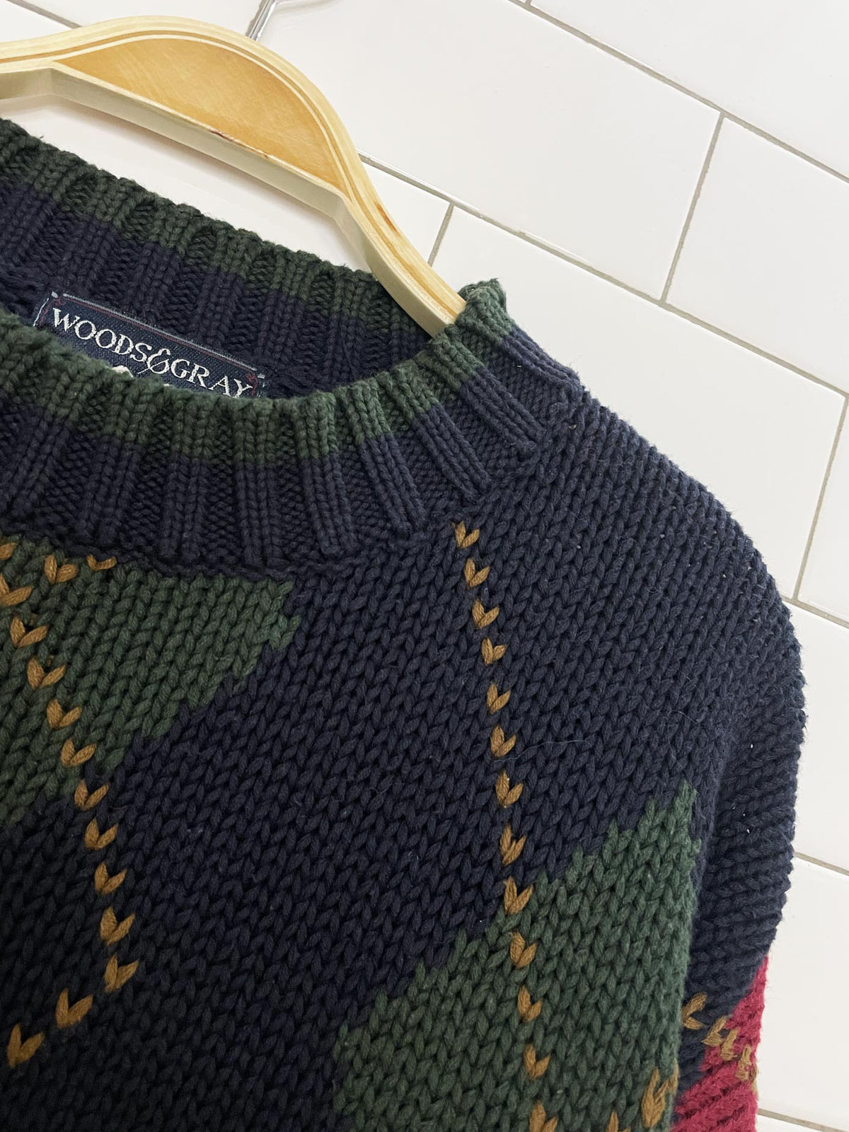 vintage woods & gray heavy knit argyle sweater